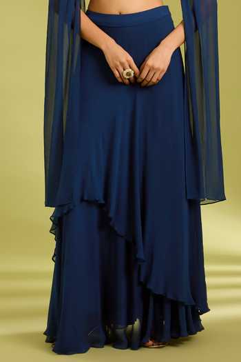 Buy Ewoke Blue Georgette High Neck Embroidered Blouse And Lehenga Set Online at Aza Fashions Buy_Ewoke_Blue Georgette High Neck Embroidered Blouse And Lehenga Set _Online_at_Aza_Fashions