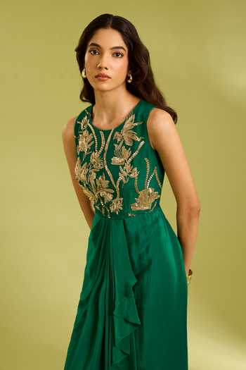 Buy Ewoke Emerald Green Crepe Round Neck Tara Dress Online at Aza Fashions Buy_Ewoke_Emerald Green Crepe Round Neck Tara Dress _Online_at_Aza_Fashions