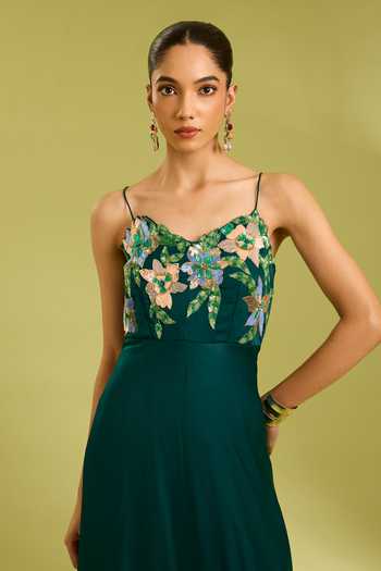 Buy Ewoke Green Georgette, Satin Sweetheart Neck Embroidered Dress Online at Aza Fashions Buy_Ewoke_Green Georgette, Satin Sweetheart Neck Embroidered Dress _Online_at_Aza_Fashions