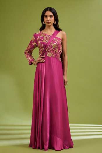 Ewoke Pink Embroidered One Shoulder Gown