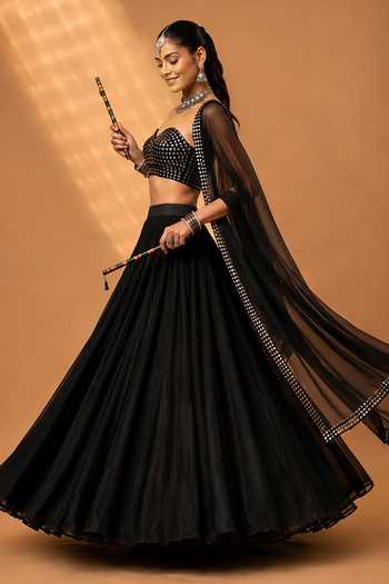 Monk & Mei By Sonia Anand Black Georgette, Shantoon Sweetheart Neck Raahi Embroidered Lehenga Set Online at Aza Fashions Monk & Mei By Sonia Anand_Black Georgette, Shantoon Sweetheart Neck Raahi Embroidered Lehenga Set _Online_at_Aza_Fashions