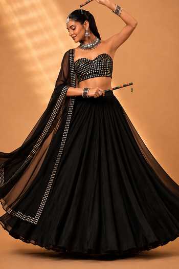 Buy Monk & Mei By Sonia Anand Black Georgette, Shantoon Sweetheart Neck Raahi Embroidered Lehenga Set Online at Aza Fashions Buy_Monk & Mei By Sonia Anand_Black Georgette, Shantoon Sweetheart Neck Raahi Embroidered Lehenga Set _Online_at_Aza_Fashions
