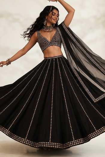 Buy Monk & Mei By Sonia Anand Black Georgette, Shantoon V-neck Rangrez Embroidered Lehenga Set Online at Aza Fashions Buy_Monk & Mei By Sonia Anand_Black Georgette, Shantoon V-neck Rangrez Embroidered Lehenga Set _Online_at_Aza_Fashions