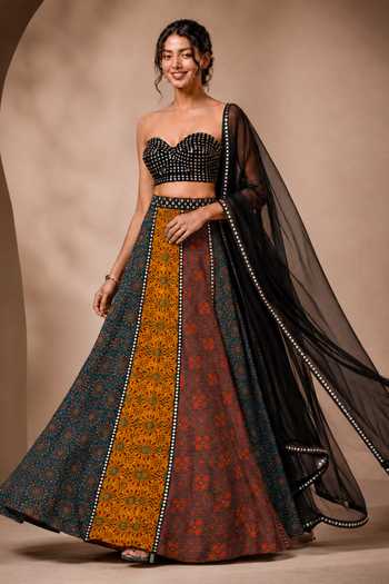 Buy Monk & Mei By Sonia Anand Multicolor Georgette Sweetheart Neck Aarohi Embroidered Lehenga Blouse Set Online at Aza Fashions Buy_Monk & Mei By Sonia Anand_Multicolor Georgette Sweetheart Neck Aarohi Embroidered Lehenga Blouse Set _Online_at_Aza_Fashions