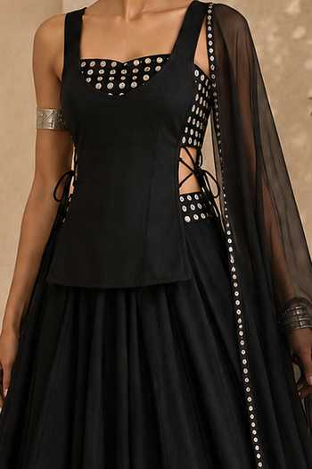 Monk & Mei By Sonia Anand Black Georgette Sweetheart Neck Zyrah Emboridered Lehenga Set Online at Aza Fashions Monk & Mei By Sonia Anand_Black Georgette Sweetheart Neck Zyrah Emboridered Lehenga Set _Online_at_Aza_Fashions