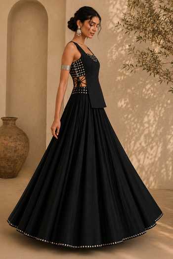 Buy Monk & Mei By Sonia Anand Black Georgette Sweetheart Neck Zyrah Emboridered Lehenga Set Online at Aza Fashions Buy_Monk & Mei By Sonia Anand_Black Georgette Sweetheart Neck Zyrah Emboridered Lehenga Set _Online_at_Aza_Fashions