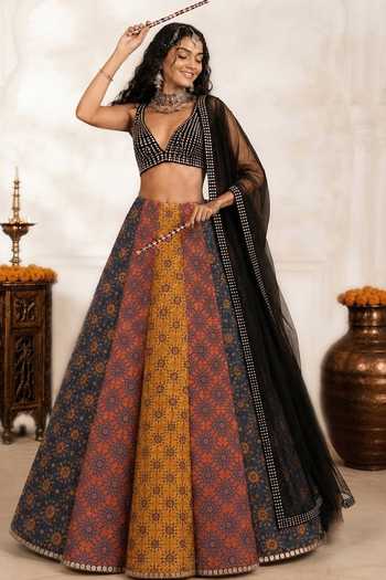 Buy Monk & Mei By Sonia Anand Black Georgette, Shantoon V-neck Mehrang Emboridered Lehenga Set Online at Aza Fashions Buy_Monk & Mei By Sonia Anand_Black Georgette, Shantoon V-neck Mehrang Emboridered Lehenga Set _Online_at_Aza_Fashions