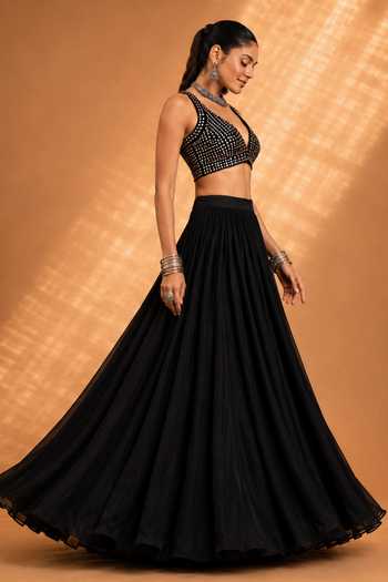 Monk & Mei By Sonia Anand Black Georgette V-neck Gulrang Emboridered Lehenga Set Online at Aza Fashions Monk & Mei By Sonia Anand_Black Georgette V-neck Gulrang Emboridered Lehenga Set _Online_at_Aza_Fashions