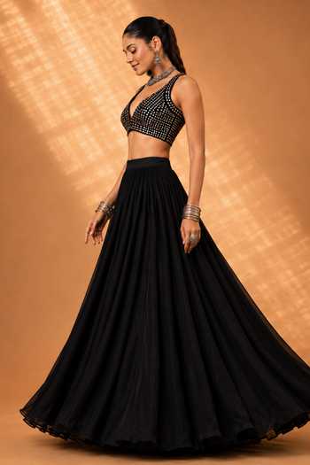 Buy Monk & Mei By Sonia Anand Black Georgette V-neck Gulrang Emboridered Lehenga Set Online at Aza Fashions Buy_Monk & Mei By Sonia Anand_Black Georgette V-neck Gulrang Emboridered Lehenga Set _Online_at_Aza_Fashions