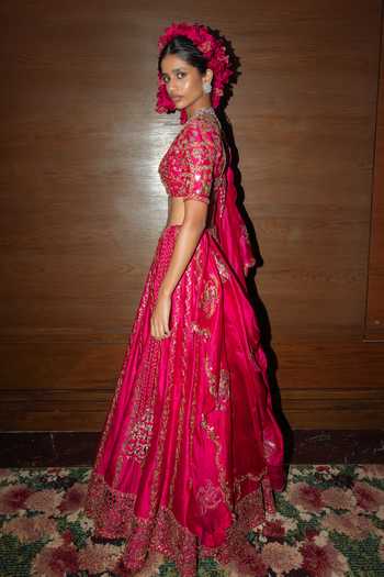Buy Punit Balana Pink Silk, Organza Sweetheart Neck Raspberry Embroidered Lehenga Set Online at Aza Fashions Buy_Punit Balana_Pink Silk, Organza Sweetheart Neck Raspberry Embroidered Lehenga Set _Online_at_Aza_Fashions