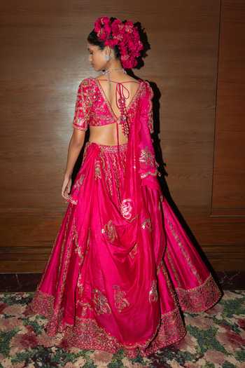 Punit Balana Raspberry Embroidered Lehenga Set