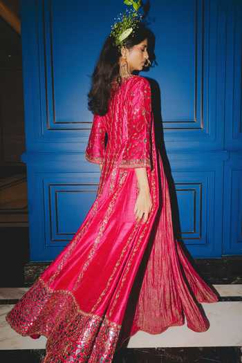 Punit Balana Raspberry Embroidered Anarkali & Jacket Set