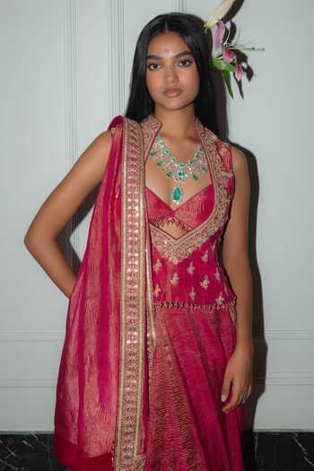 Punit Balana Pink Tissue Sweetheart , Yes, Plunge Saree Set With Embroidered Kurta Online at Aza Fashions Punit Balana_Pink Tissue Sweetheart , Yes, Plunge Saree Set With Embroidered Kurta _Online_at_Aza_Fashions
