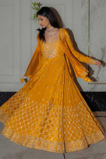 Punit Balana Yellow Silk, Tissue, Organza Scoop Zardozi Embroidered Anarkali And Dupatta Set Online at Aza Fashions Punit Balana_Yellow Silk, Tissue, Organza Scoop Zardozi Embroidered Anarkali And Dupatta Set _Online_at_Aza_Fashions
