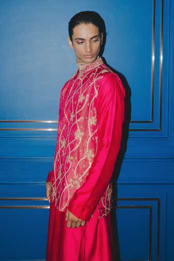 Buy Punit Balana Pink Tissue, Silk, Tussar, Lycra Embroidered Bundi And Kurta Set Online at Aza Fashions Buy_Punit Balana_Pink Tissue, Silk, Tussar, Lycra Embroidered Bundi And Kurta Set _Online_at_Aza_Fashions