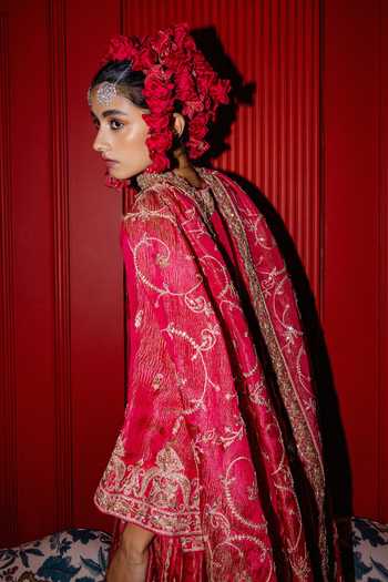 Buy Punit Balana Pink Silk, Tissue, Organza V-neck Embroidered Kurta Skirt Set Online at Aza Fashions Buy_Punit Balana_Pink Silk, Tissue, Organza V-neck Embroidered Kurta Skirt Set _Online_at_Aza_Fashions