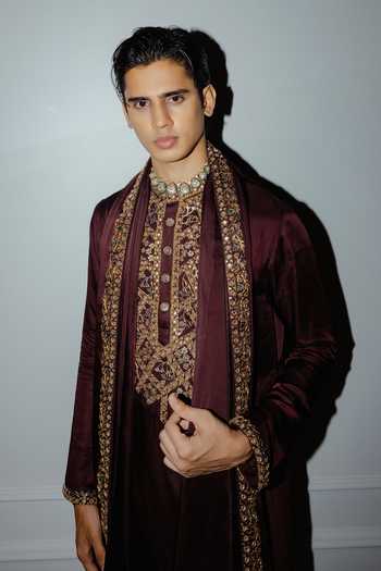Punit Balana Brown Foil Embroidered Kurta Set