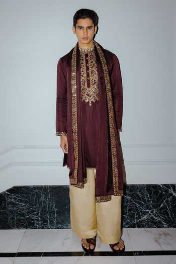 Punit Balana Brown Foil Embroidered Kurta Set