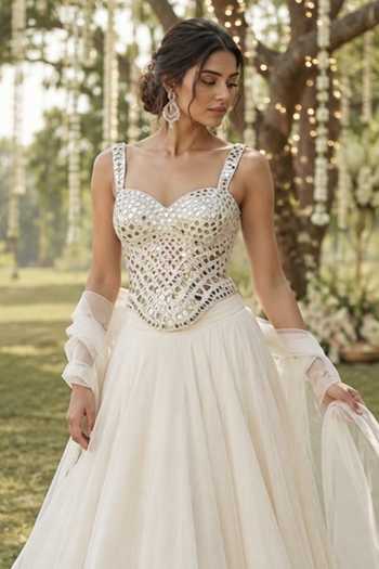 Label Lila Ivory Organza, Net Mirrors Sweetheart Neck Work Corset Lehenga Set Online at Aza Fashions Label Lila_Ivory Organza, Net Mirrors Sweetheart Neck Work Corset Lehenga Set _Online_at_Aza_Fashions