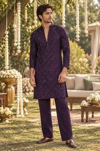 Label Lila Textured Embroidered Kurta Set 