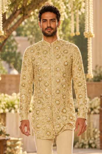 Label Lila Beige Tissue Embroidered Straight Kurta Set Online at Aza Fashions Label Lila_Beige Tissue Embroidered Straight Kurta Set _Online_at_Aza_Fashions