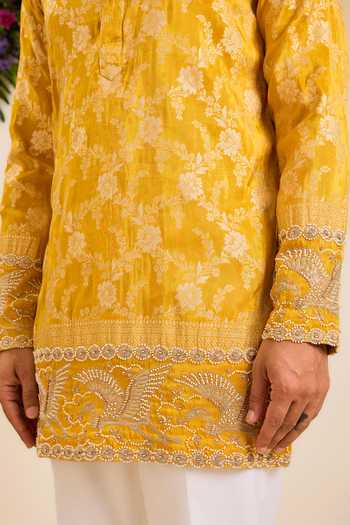 Buy Kasbah Yellow Tissue The Solenne Regal Flamingos Kurta Online at Aza Fashions Buy_Kasbah_Yellow Tissue The Solenne Regal Flamingos Kurta _Online_at_Aza_Fashions