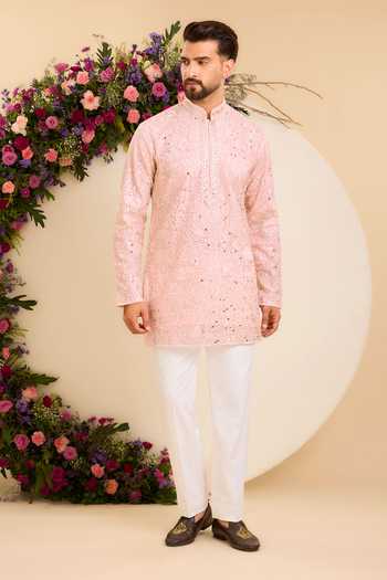 Kasbah Pink Net Tropical Chikankari Kurta Online at Aza Fashions Kasbah_Pink Net Tropical Chikankari Kurta _Online_at_Aza_Fashions