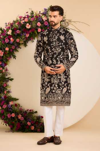 Buy Kasbah Black Georgette Midnight Sequin Majestic Flamingos Kurta Online at Aza Fashions Buy_Kasbah_Black Georgette Midnight Sequin Majestic Flamingos Kurta _Online_at_Aza_Fashions