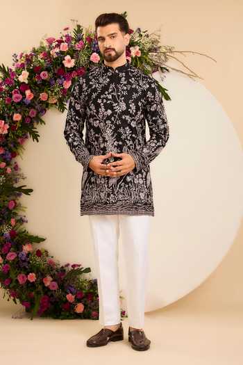 Kasbah_Black Georgette Midnight Sequin Short Kurta _Online_at_Aza_Fashions