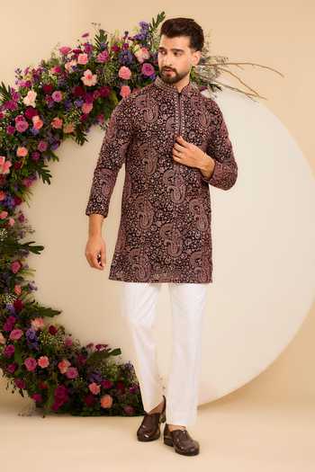 Kasbah Black Georgette Noir Rouge Paisley Embroidered Kurta Online at Aza Fashions Kasbah_Black Georgette Noir Rouge Paisley Embroidered Kurta _Online_at_Aza_Fashions