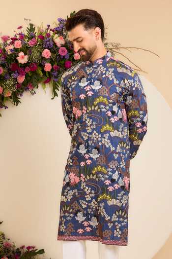 Kasbah Tropical Blue Silk Kurta 