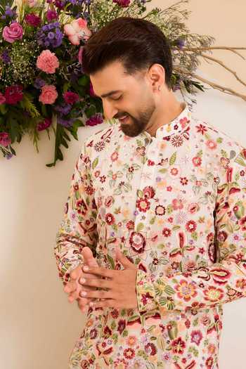 Buy_Kasbah_White Georgette The Aurelia Floral Kurta _Online_at_Aza_Fashions