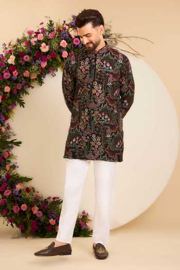 Kasbah_Black An Intricate Tropical Story Kurta _Online_at_Aza_Fashions