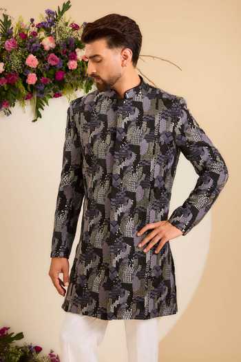 Kasbah Saphir Cutdana Embroidered Short Sherwani 