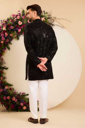 Kasbah Noir Abstract Floral Handwork Velvet Sherwani 