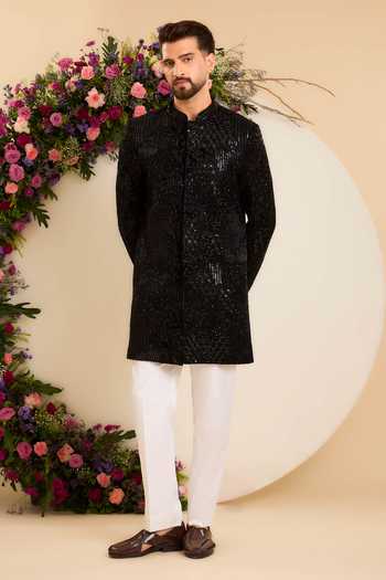 Kasbah Black Velvet Noir Abstract Floral Handwork Sherwani Online at Aza Fashions Kasbah_Black Velvet Noir Abstract Floral Handwork Sherwani _Online_at_Aza_Fashions