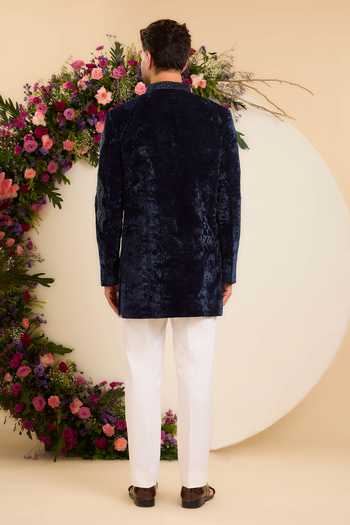 Kasbah Midnight Navy Cutdana Work Sherwani 