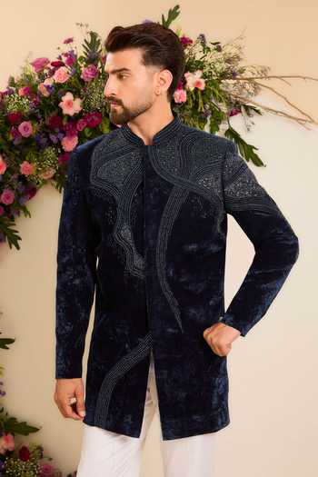Kasbah Midnight Navy Cutdana Work Sherwani 