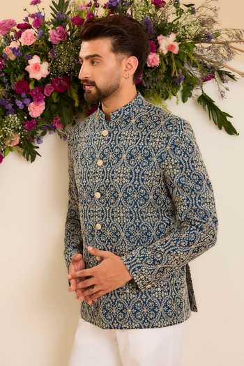 Kasbah Savoy Chanderi Embroidered Bandhgala 