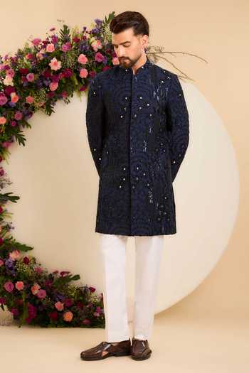 Kasbah Black Silk Cutdana And Beaded Short Sherwani Online at Aza Fashions Kasbah_Black Silk Cutdana And Beaded Short Sherwani _Online_at_Aza_Fashions