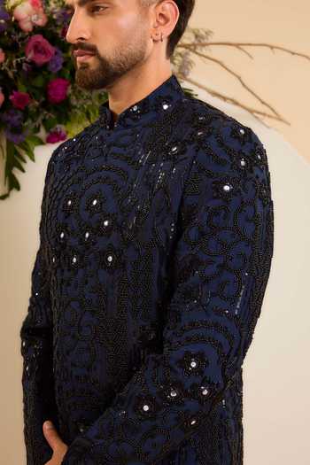 Buy Kasbah Black Silk Cutdana And Beaded Short Sherwani Online at Aza Fashions Buy_Kasbah_Black Silk Cutdana And Beaded Short Sherwani _Online_at_Aza_Fashions