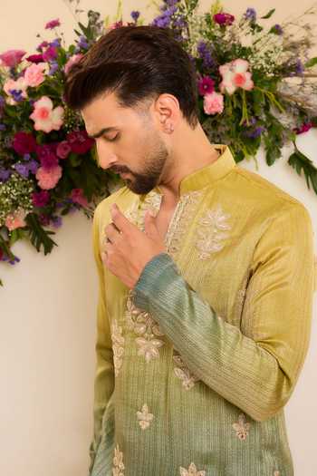 Buy Kasbah Blue Tissue The Elara Soft Ombre Leather Work Kurta Online at Aza Fashions Buy_Kasbah_Blue Tissue The Elara Soft Ombre Leather Work Kurta _Online_at_Aza_Fashions