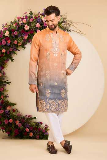 Kasbah Blue Tissue The Amara Textured Ombre Kurta Online at Aza Fashions Kasbah_Blue Tissue The Amara Textured Ombre Kurta _Online_at_Aza_Fashions