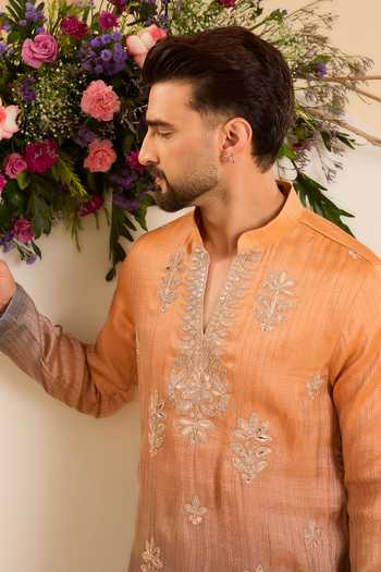 Buy Kasbah Blue Tissue The Amara Textured Ombre Kurta Online at Aza Fashions Buy_Kasbah_Blue Tissue The Amara Textured Ombre Kurta _Online_at_Aza_Fashions