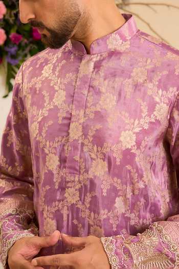 Buy Kasbah Purple Tissue, Brocade Flamingo Embroidered Kurta Online at Aza Fashions Buy_Kasbah_Purple Tissue, Brocade Flamingo Embroidered Kurta _Online_at_Aza_Fashions