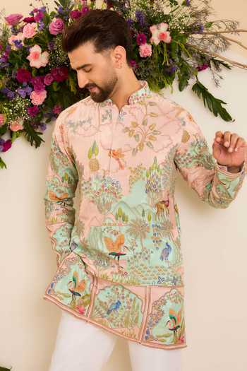 Kasbah Wildlife Embroidered Vibrant Short Kurta 