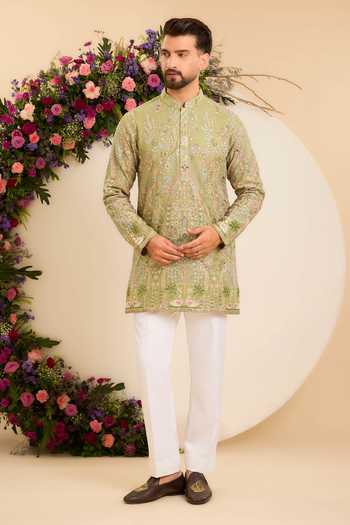 Kasbah Green Georgette A Whimsical Tropical Landscape Kurta Online at Aza Fashions Kasbah_Green Georgette A Whimsical Tropical Landscape Kurta _Online_at_Aza_Fashions