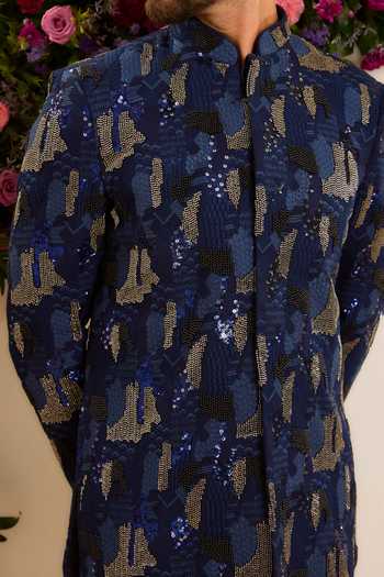 Buy Kasbah Blue Silk The Saphir Cutdana Short Sherwani Online at Aza Fashions Buy_Kasbah_Blue Silk The Saphir Cutdana Short Sherwani _Online_at_Aza_Fashions