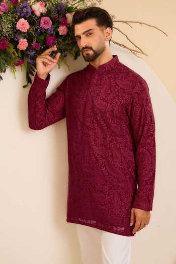 Kasbah Paisley Embroidered Chikankari Short Kurta 