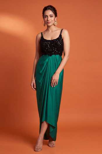 Buy_Nupur Kanoi_Organza Peplum Cape With Draped Dress_Online_at_Aza_Fashions